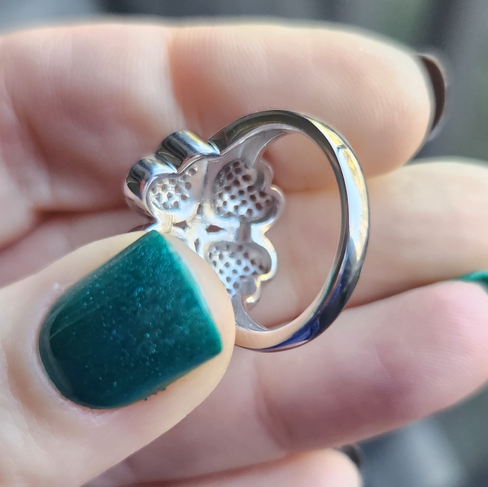 Handmade Sterling Silver 925 CZ Heart Shaped 4 Leaf Clover Ring Size 6.75 - Picture 6 of 9